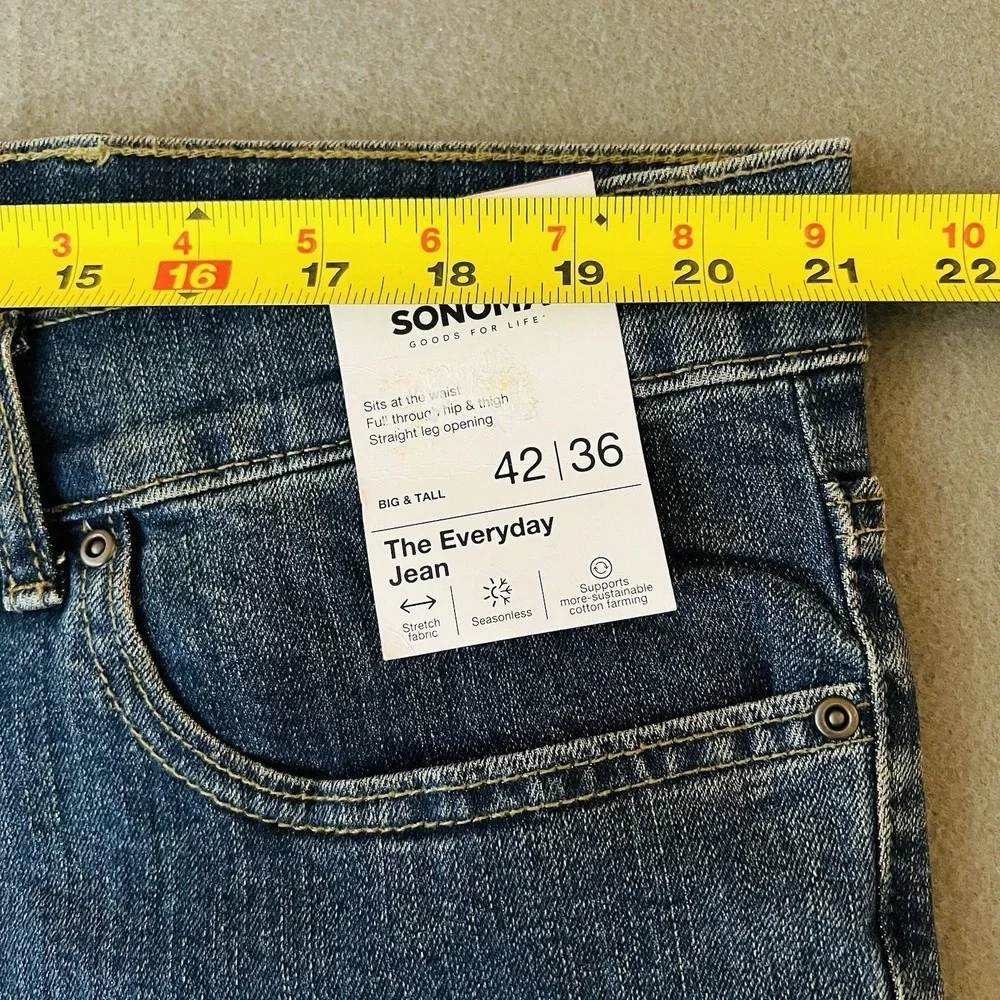 NWT Sonoma Men The Every Day Blue Denim Jeans 42x36 Regular Straight-Leg Stretch